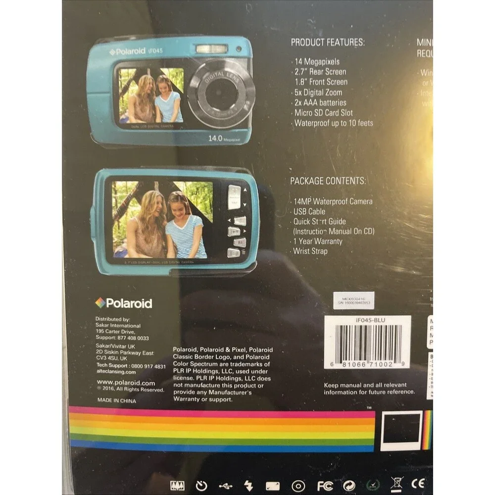 Polaroid iF045 14MP Blue Waterproof Digital Camera ~ 2016 New Old Stock